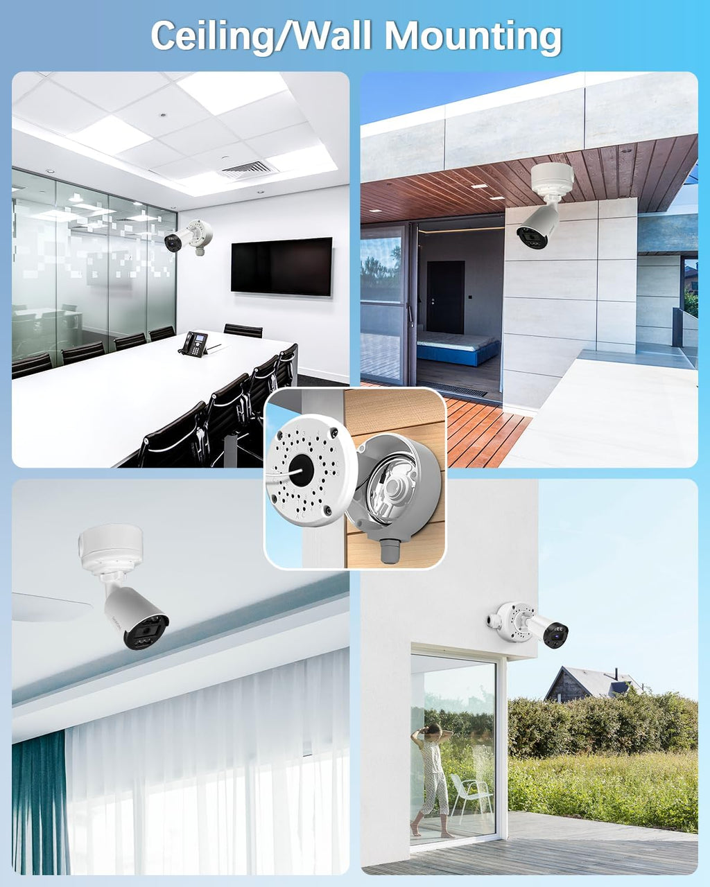 metal universal bullet security camera junction box, front angle view