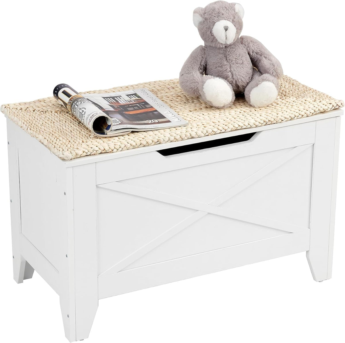 VECELO 30" Storage Bench, Farmhouse Entryway Shoe Ottoman, White