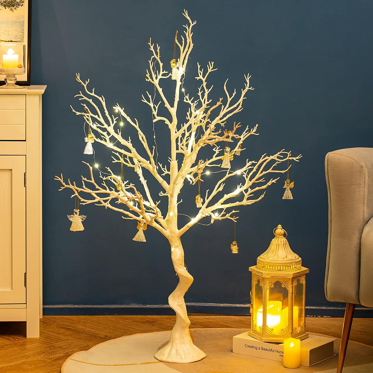 Sziqiqi White Artificial Trees for Wedding Party Decoration Fake Tree Indoor for Home Decor Centerpiece Table Decorations Christmas Halloween 3.4ft Tall