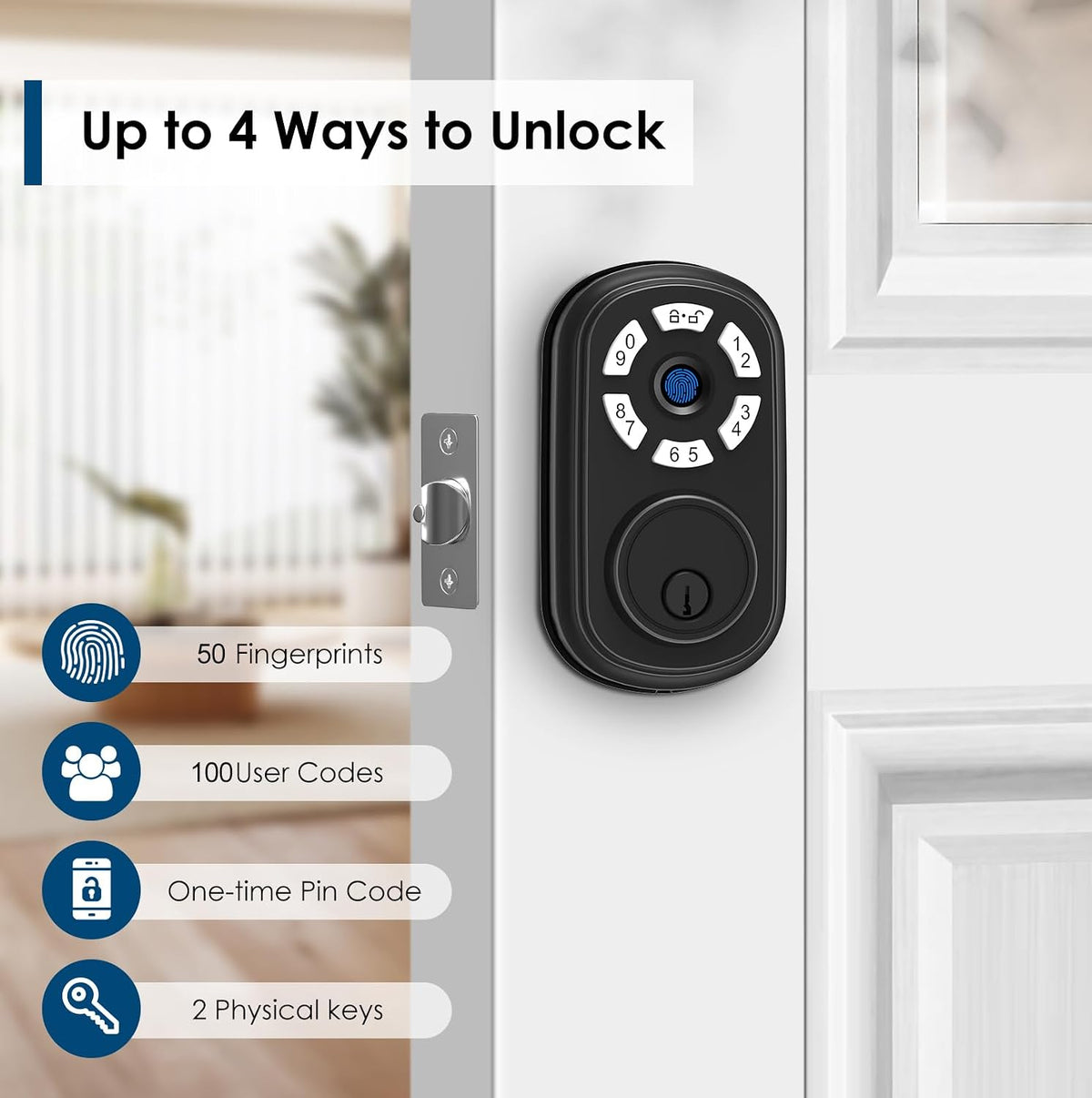 smart fingerprint door lock, keyless entry biometric deadbolt shown in use