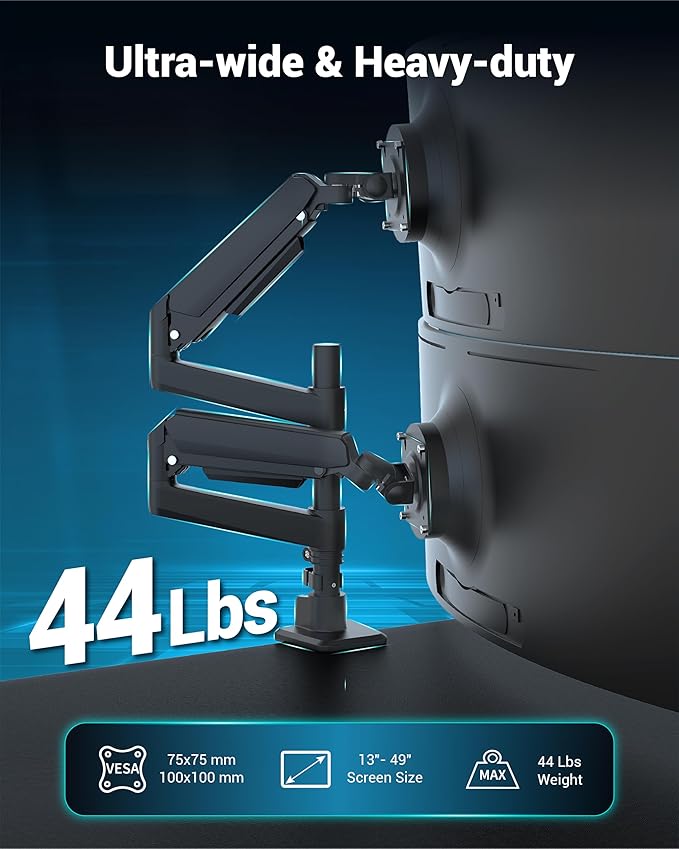 Ergounion Dual Monitor Arm for 13-49 Inch Ultrawide Screens, Heavy Duty Monitor