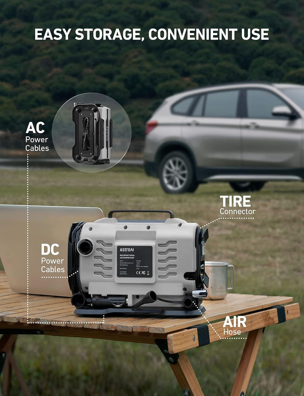 AstroAI Tire Inflator Portable Air Compressor, 12V DC/120V AC Dual Power