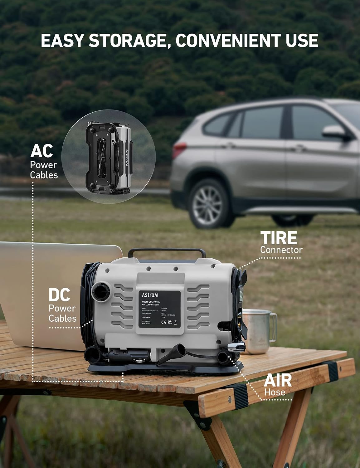 AstroAI Tire Inflator Portable Air Compressor, 12V DC/120V AC Dual Power