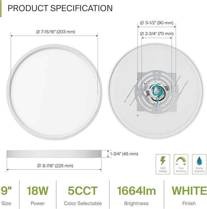 ASD LED 9" Round Flush Mount Ceiling Light Fixture, Low Profile Surface (6 Pack)