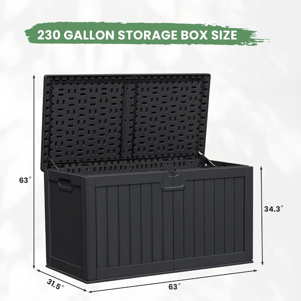 greesum 230 gallon hdpe outdoor storage box with on a desk or shelf