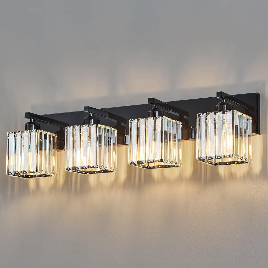 FDPBY Modern Bathroom Vanity Light 4-Lights Plating Black Crystal Bathroom Wall