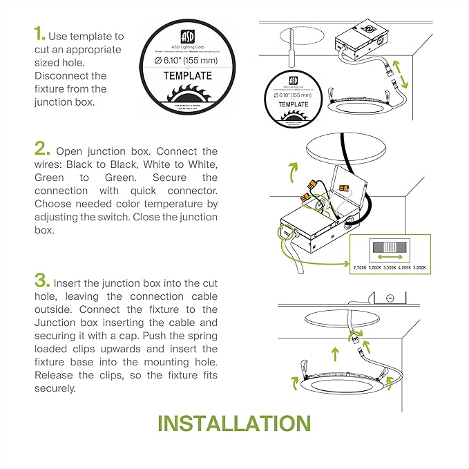 ASD 12 Pack LED Recessed Lighting 6 Inch 15W, 5 CCT 2700K-5000K CRI90+