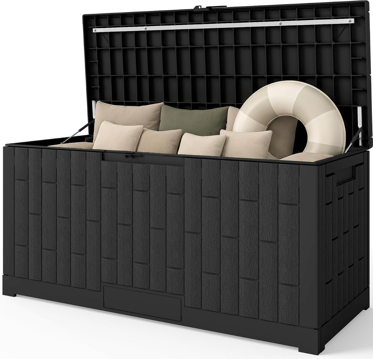 Outdoor Storage Box, 120 Gallon Waterproof Resin Patio Deck Box (Black)