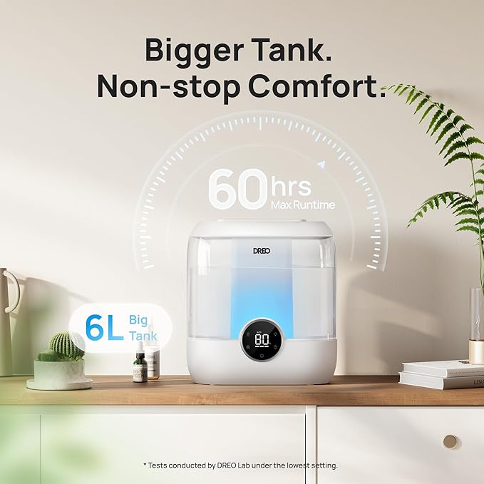 DREO Smart Humidifiers for Bedroom, 6L Top Fill Supersized Cool Mist Humidifier