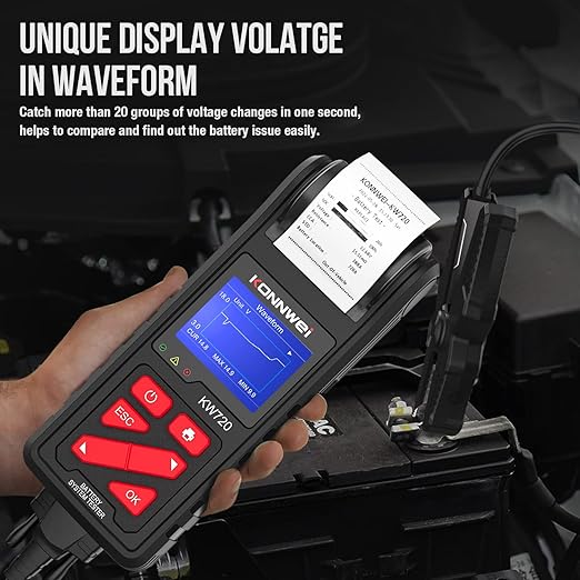 KONNWEI KW720 Car Battery Tester 6V 12V 24V W/Printer, Battery Load Tester