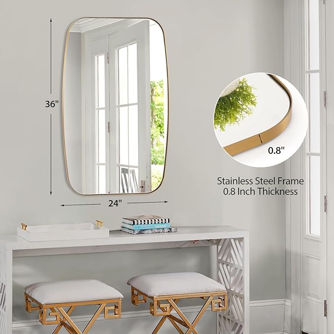 Oval Mirrors for Bathroom, Brushed Gold Oblong Bathroom Wall Mounted Modern