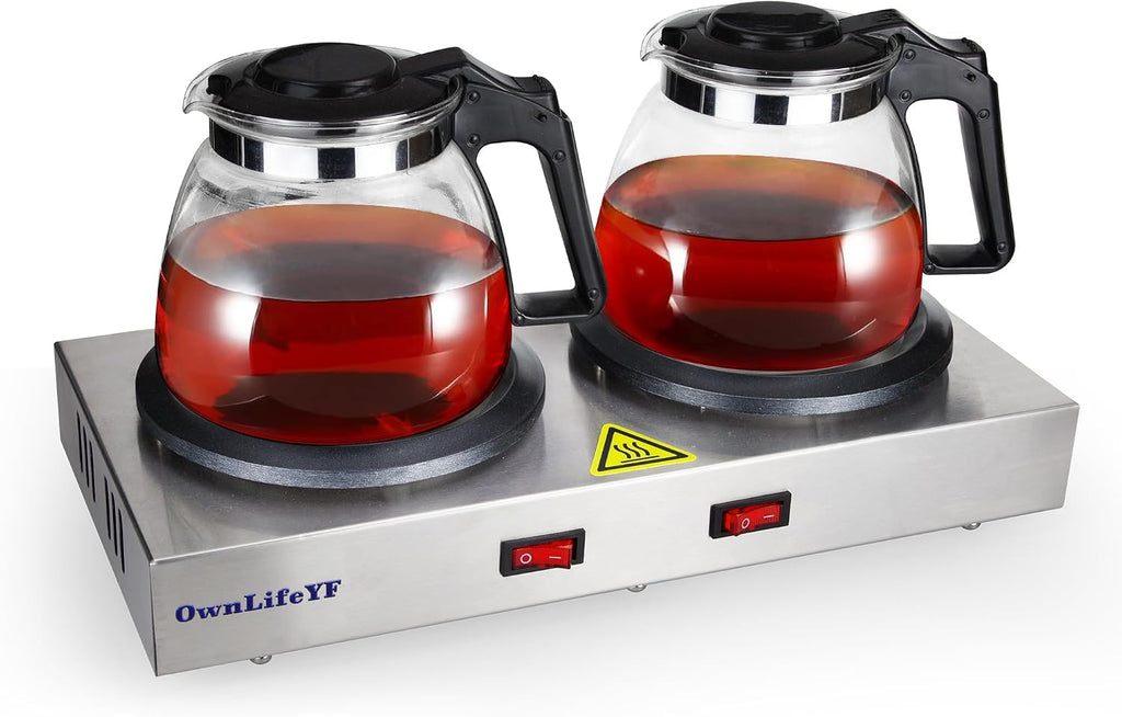 Commercial Double Coffee Carafe Warmer, Stainless Steel, 2 Burners Decanter