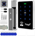 WiFi TUYA Complete Security Access System Kit with Waterproof RFID Touch Keypad Door Lock, Smart Remote Door Opener, App，600-Pound Electric Magnetic Lock + ZL, Metal Sensor Switch, Doorbel
