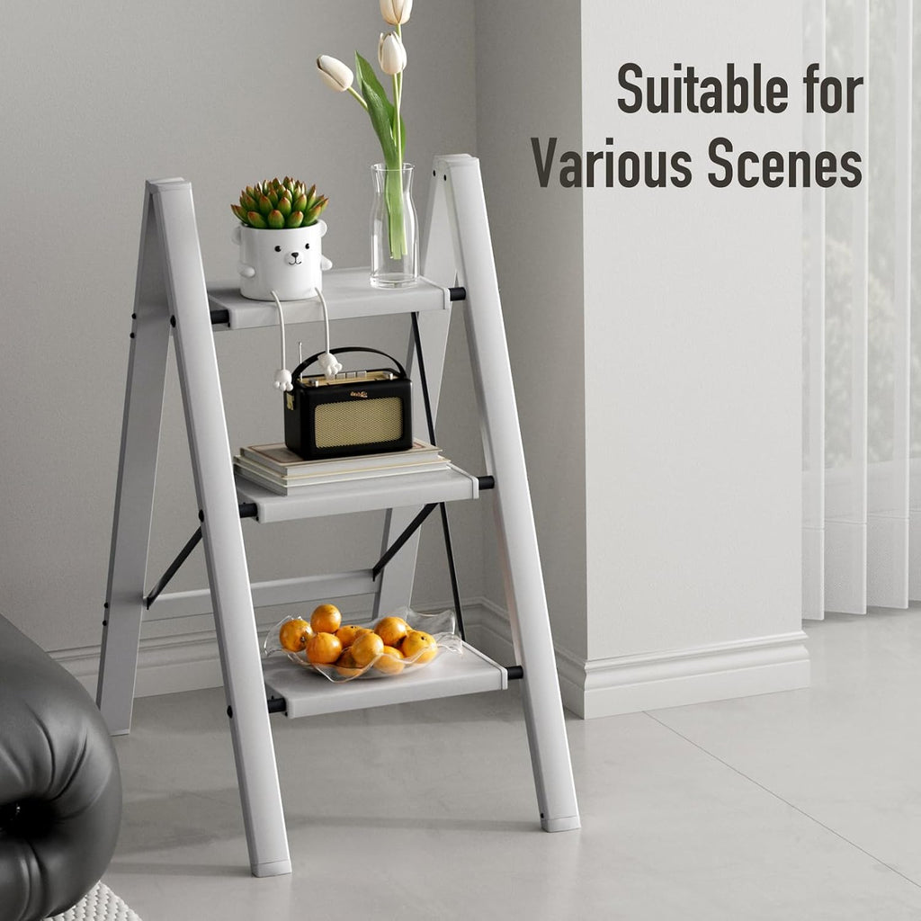 Mayi Plus 3 Step Stool Foldable, Aluminum, Lightweight Step Ladder