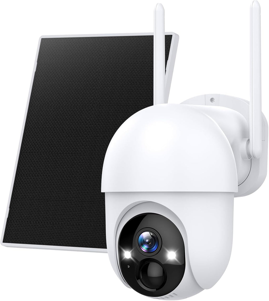 Poyasilon Solar Security Cameras Wireless Outdoor, Wireless Cameras for Home/Outdoor Security, 355°PTZ, 3MP 2K FHD WiFi Camera with Spotlight, Motion Detection, Siren, Color Night Vision, SD/Cloud