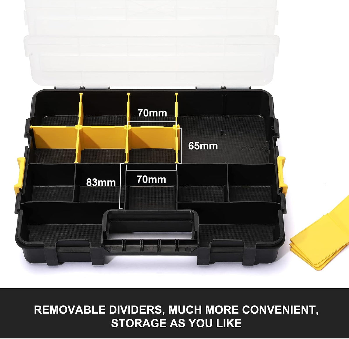 mayouko stackable plastic toolbox organizer, interlocking small parts, side view