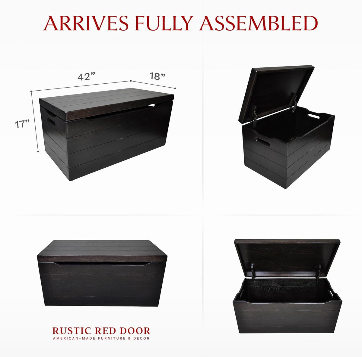 amish made wooden storage chest trunk box with, side view