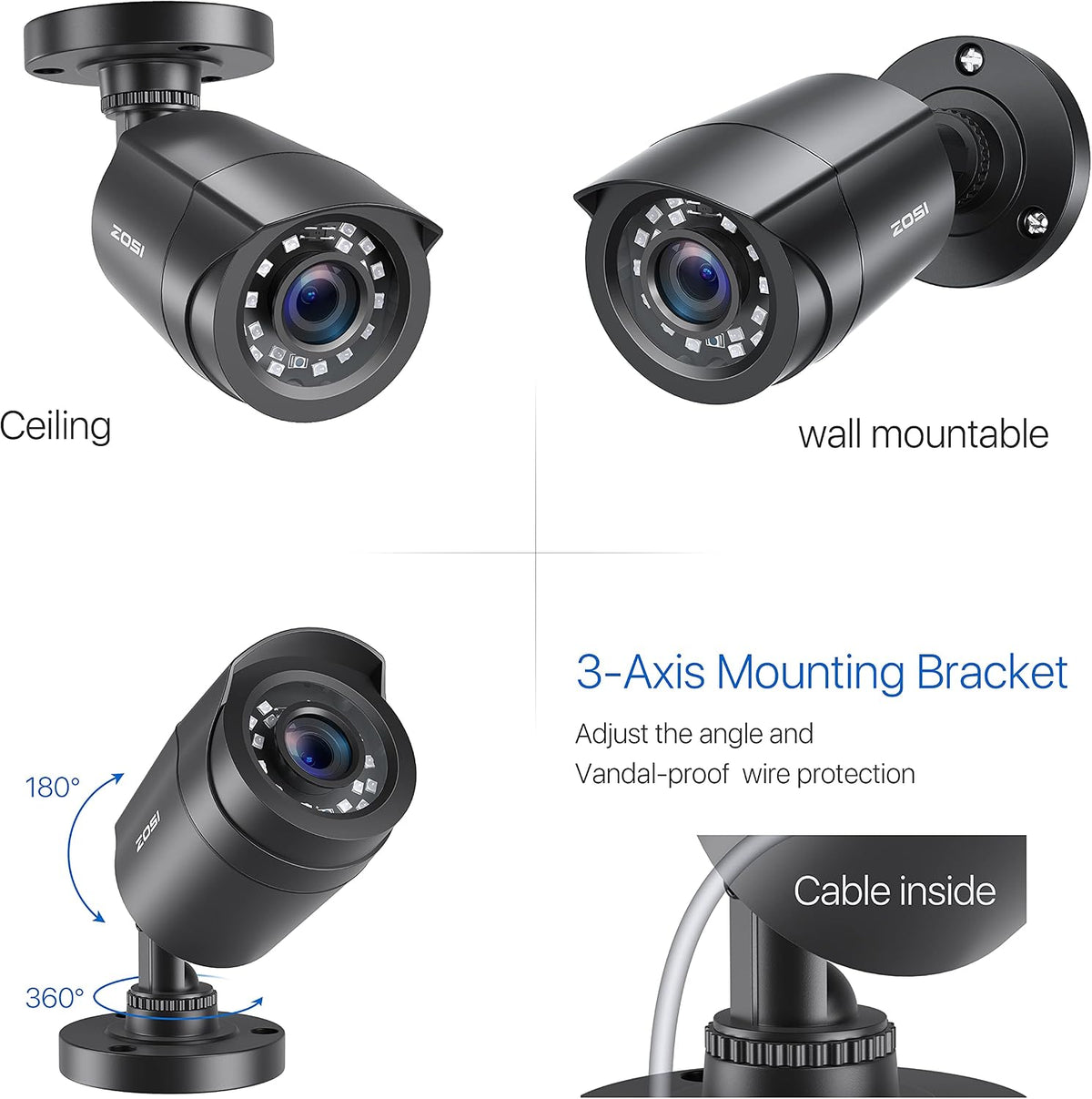 zosi 4 pack 2mp 1080p hd-tvi home security on a desk or shelf