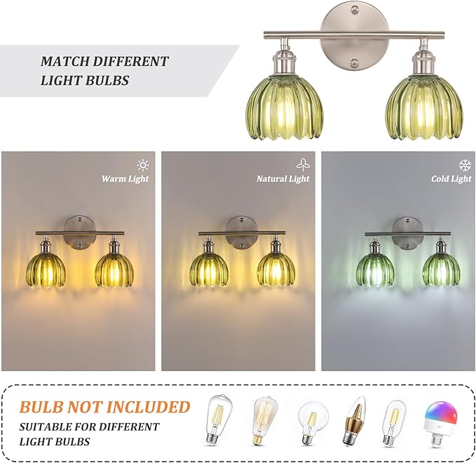 Shenmoyl Bathroom Light Fixtures, 2-Light Vanity Wall Light Over Mirror