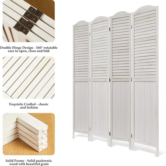 Room Dividers, 5.75Ft Individual Privacy Screens Foldable Wooden Louver & MDF