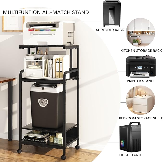 Arbuxzuy 4 Tier Stand with Storage Shelf, Tall Mobile Printer Table