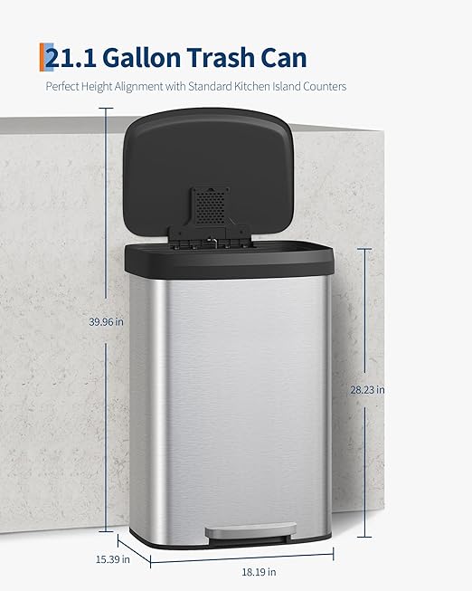 Garvee 21 gal / 80 L Stainless Steel Trash Can