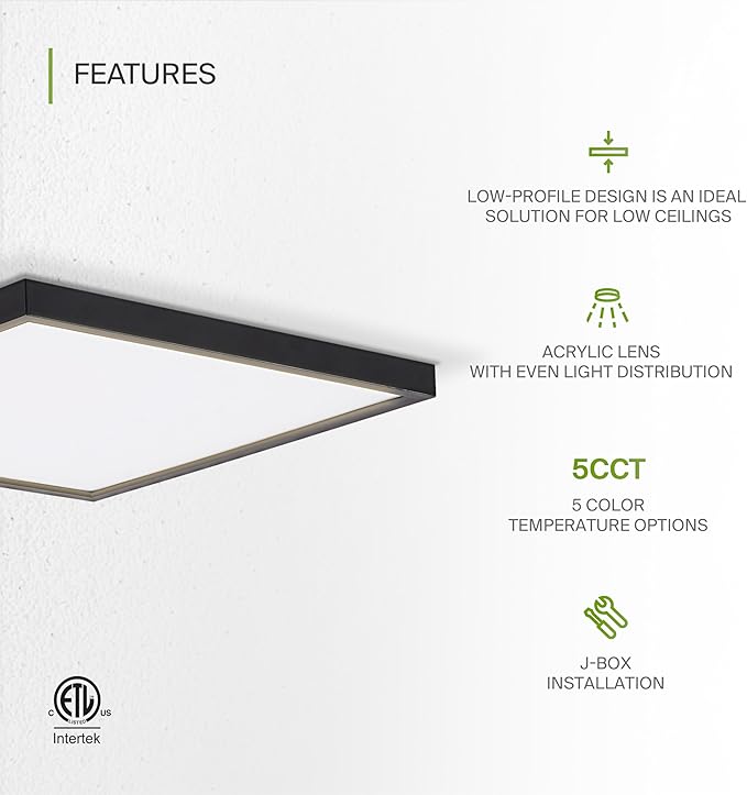 ASD LED 12" Square Flush Mount Ceiling Light Fixture, Low Profile Surface (4 Pack)
