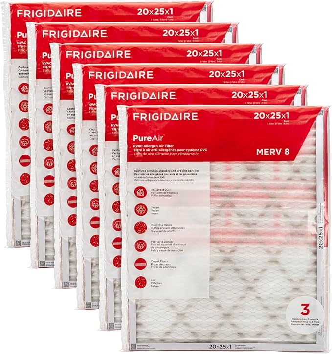 Frigidaire PureAir® 20x25x1 MERV 8 Allergen Electrostatic Pleated Air (6 Pack)