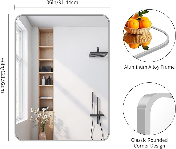 FORBATH 36x48 Inch Silver Bathroom Mirror
