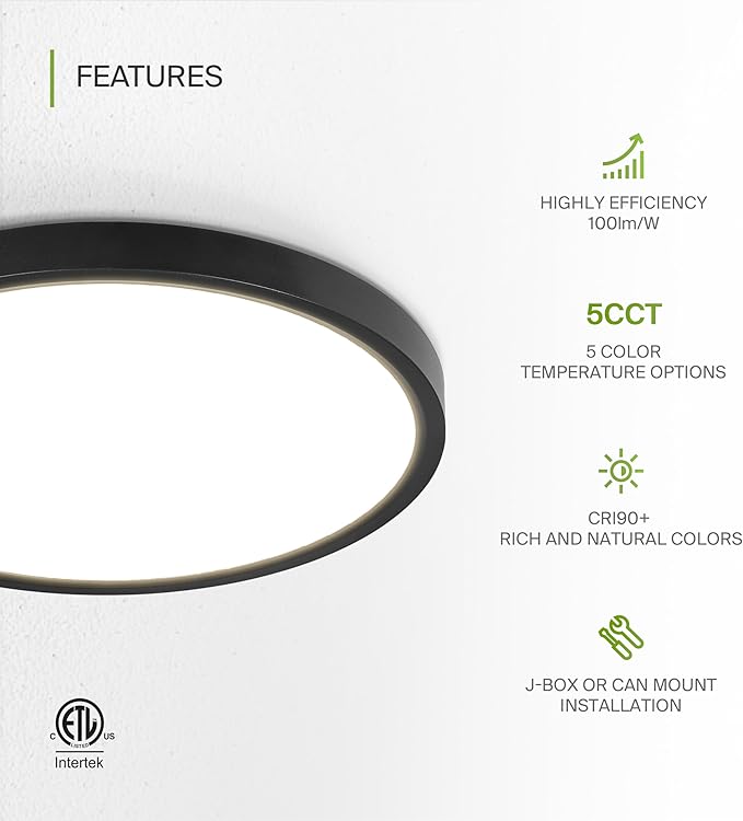ASD LED 12" Round Flush Mount Ceiling Light Fixture, Low Profile Surface (4 Pack)