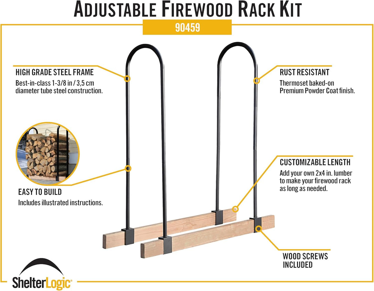 shelterlogic lumberrack black firewood rack adjustable bracket kit, close-up detail