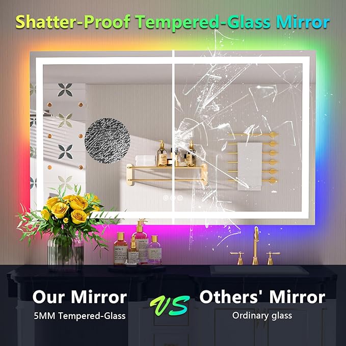 YEELAIT 55x40 Inch RGB LED Bathroom Mirror Front Light and RGB Backlit Lighted
