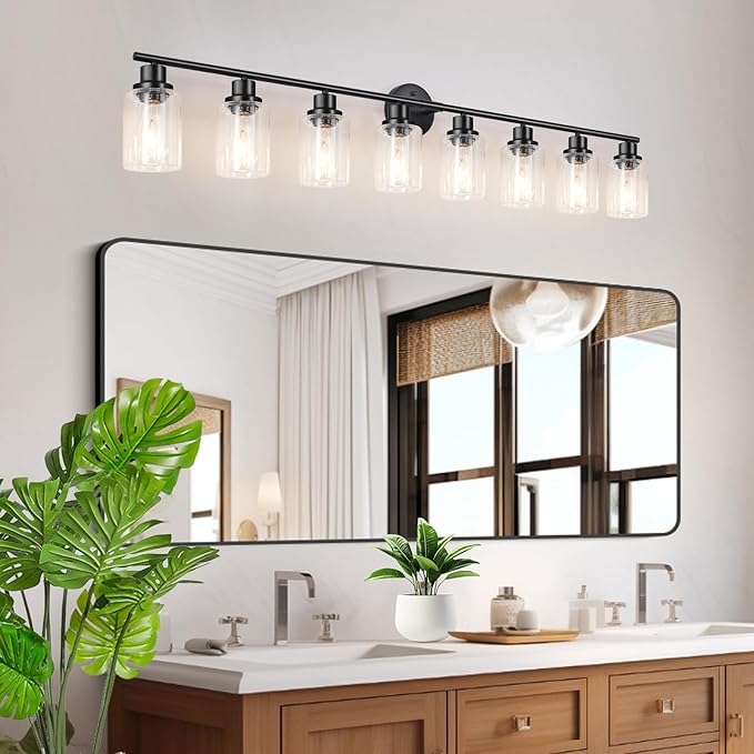 Guliaofo 8-Light Black Vanity Lights, Modern Bathroom Light Fixtures