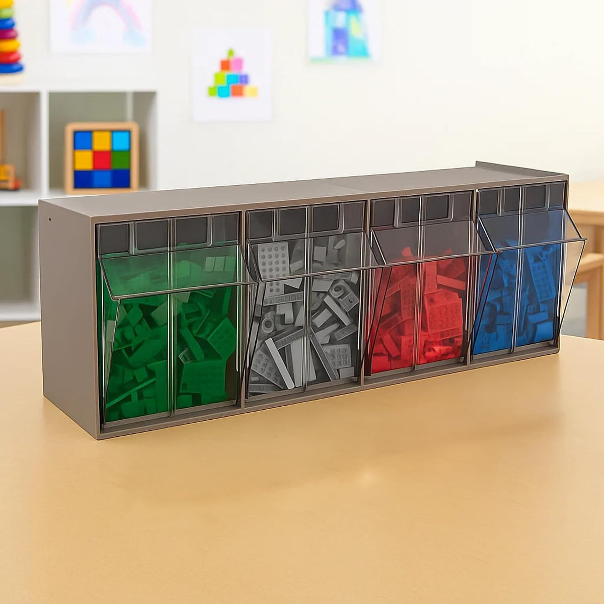 akro-mils tiltview plastic storage cabinet with 4 tilt, close-up detail