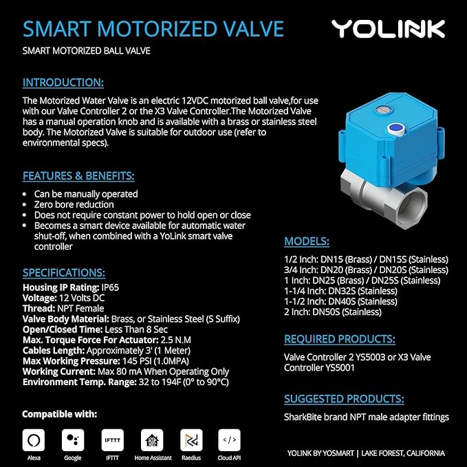 NSF Certified Pulse Meter + Shutoff Valve Kit, FlowSmart Controller YS5006