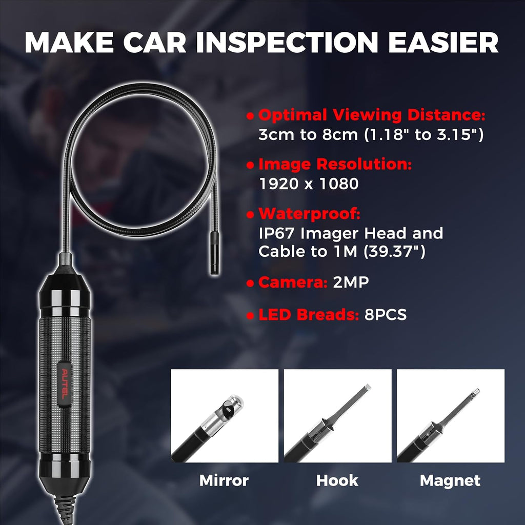 autel mv108s 1080p hd inspection camera, 8.5mm probe, package contents