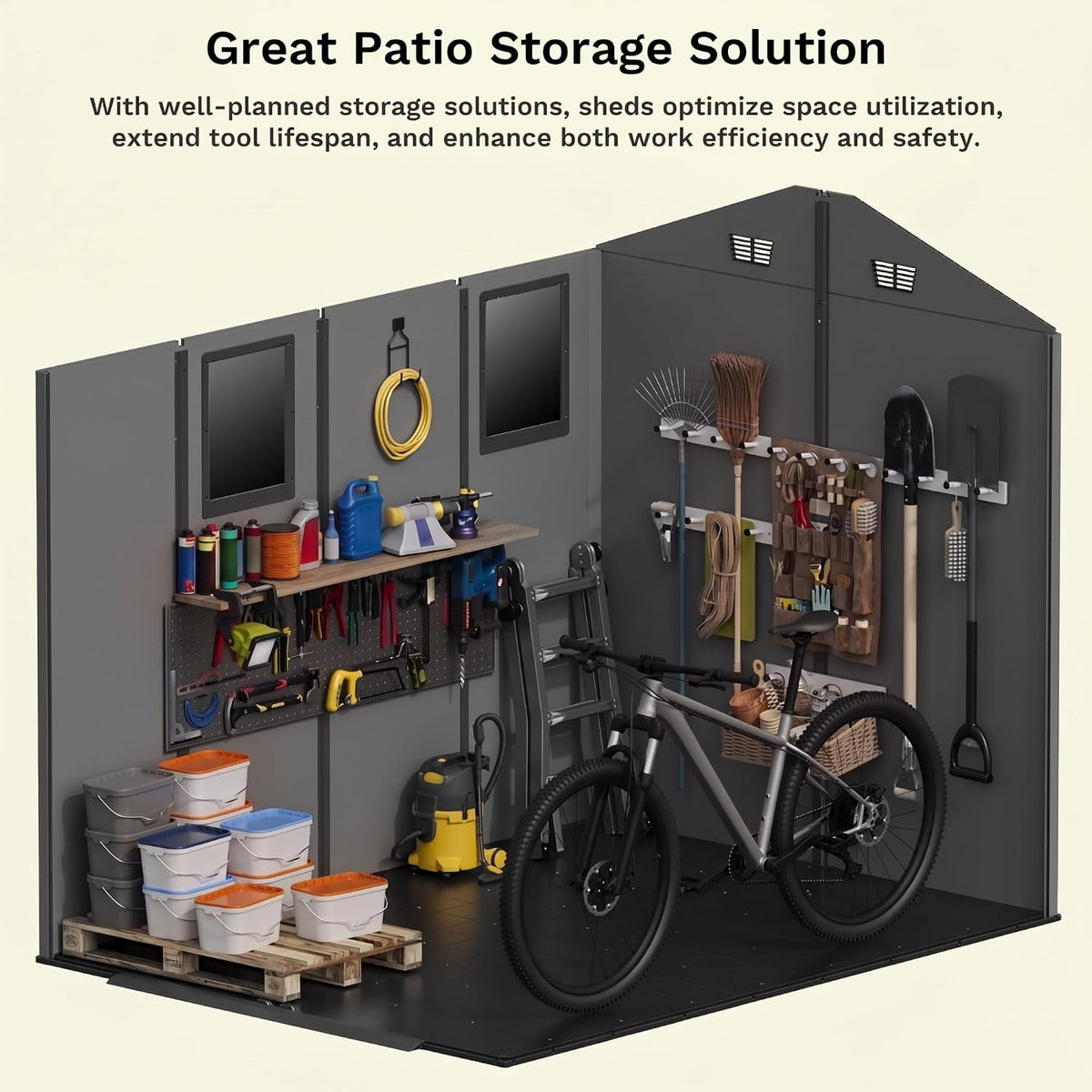 devoko 6x8 ft resin outdoor storage shed with, close-up detail