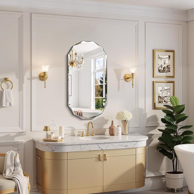 GLASHOM Beveled Edge Frameless Bathroom Mirror, Oval Wall Mirror