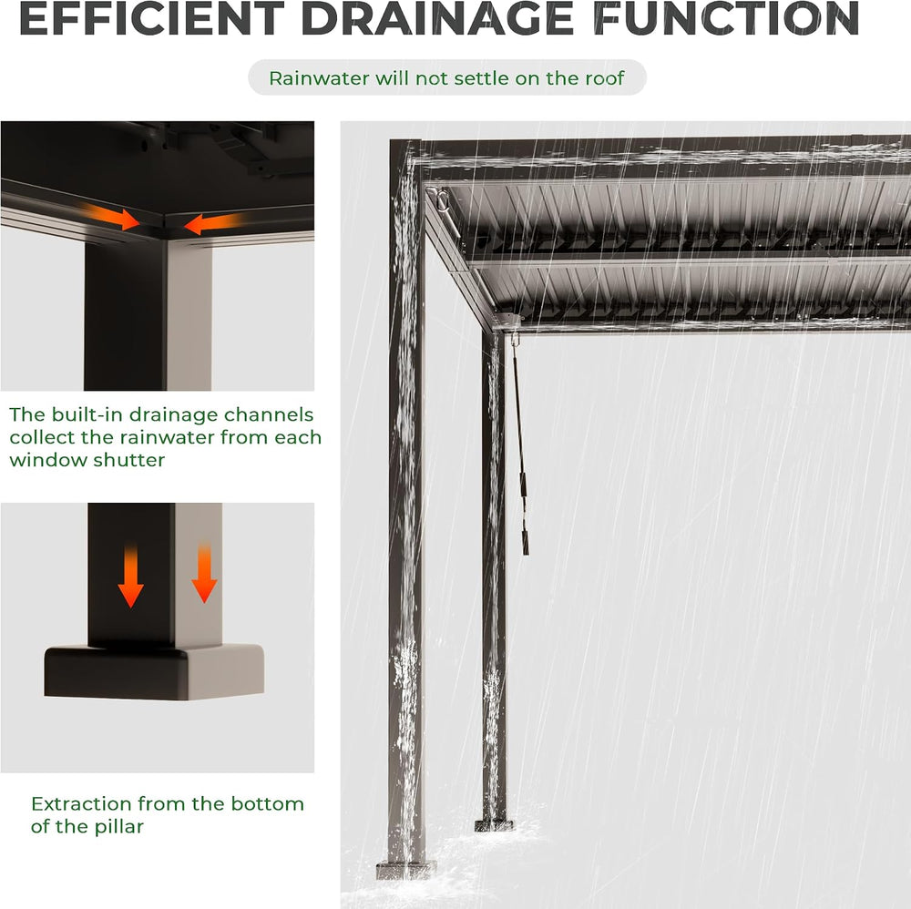 10×13 FT Aluminum Louvered Pergola,Outdoor Metal Pergola with Adjustable Wate...