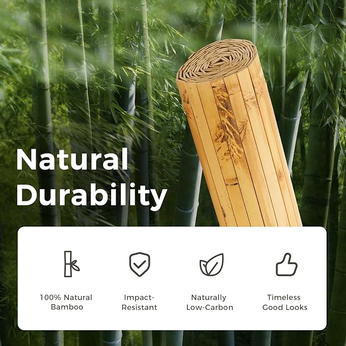 OUZUGIE 2 Pack 96x48 Inch Natural Bamboo Wall Panel – Yellow Burned Pole Wrap