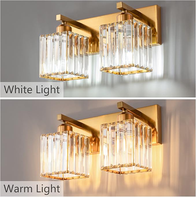 FDPBY Modern Bathroom Vanity Light 2-Lights Gold Crystal Bathroom Wall Light