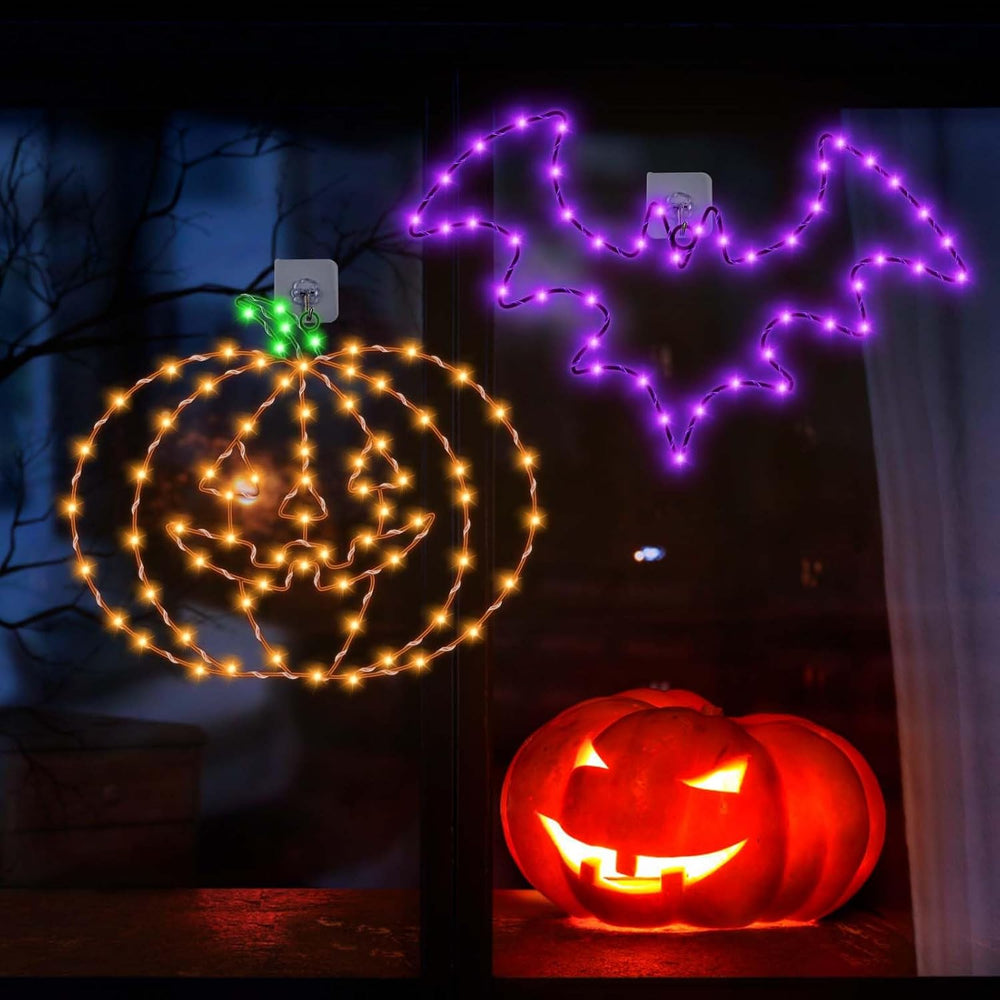Halloween Window Lights, 2 Pack LED Waterproof Timer Indoor Decor