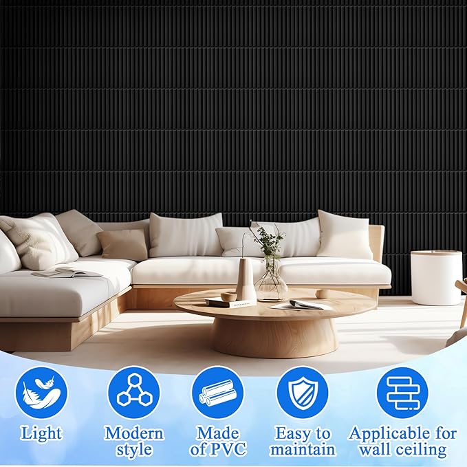Nuanchu 120 Pcs 3D Slat Wall Panels 12 x 12 Inch PVC Fluted Textured Panel