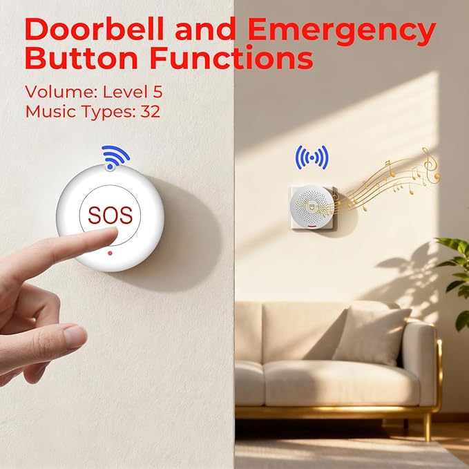 Hapippofa Caregiver Pager Elderly Alert Call Button Life Alert Systems