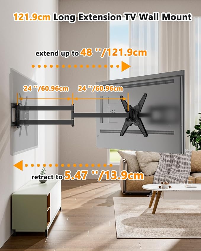 Extra Long Arm TV Wall Mount 48'' Extension, Rotating TV Wall Mount 180° Heavy