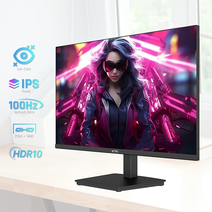 KTC 24 Inch QHD 2560x1440 IPS Computer Monitor, 100Hz Zero-Frame 2K Gaming
