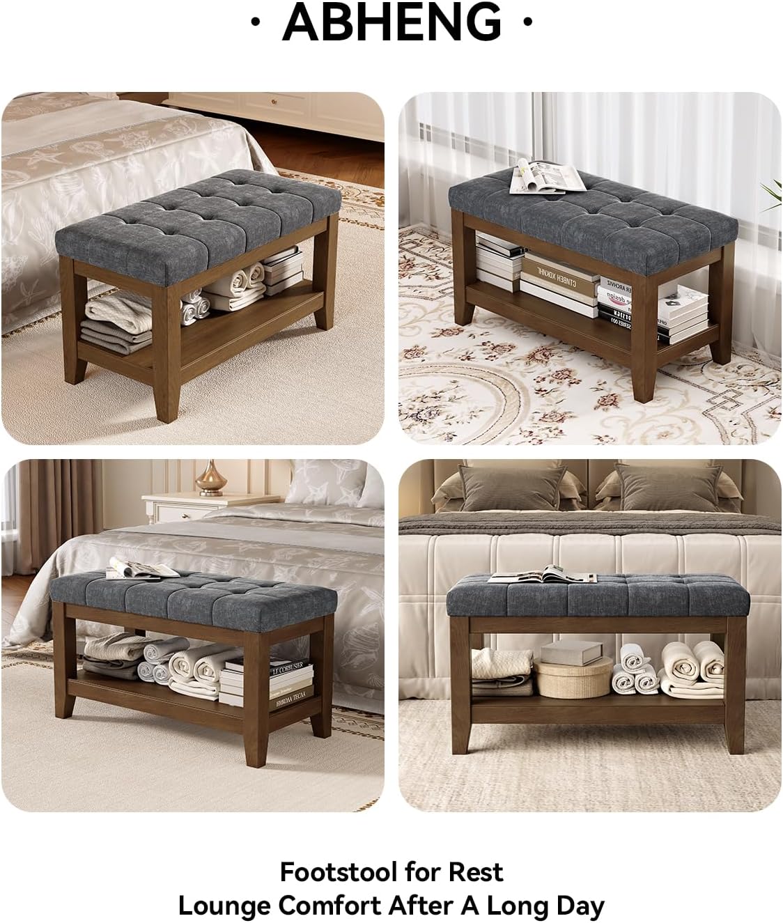 abheng solid rubber wood shoe bench, soft chenille, package contents