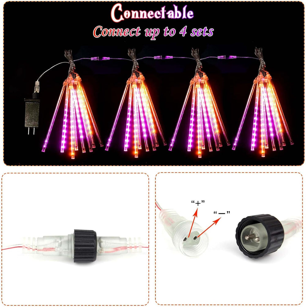 Halloween Meteor Shower Lights Outdoor 2 Pack 16 Tubes Orange and Purple