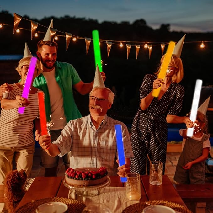 Glow Foam Sticks Bulk, 24 Pcs Orange Giant LED Light Up Sticks Flashing Glowing Baton Wands Party Supplies for Wedding, Raves,Concert,Birthday,Christmas, Halloween,Sporting Events