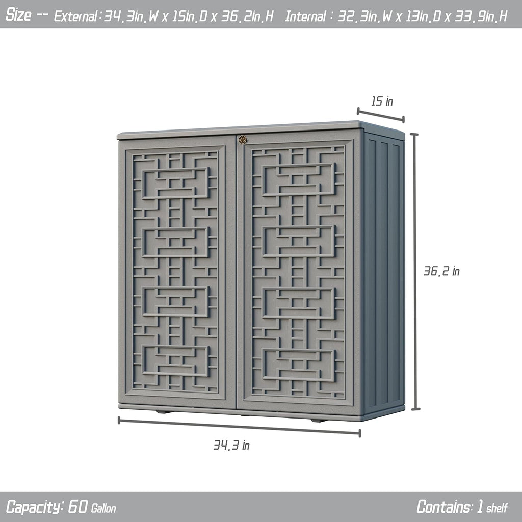 mrosaa indoor outdoor storage cabinet waterproof with shelf,plastic, side view